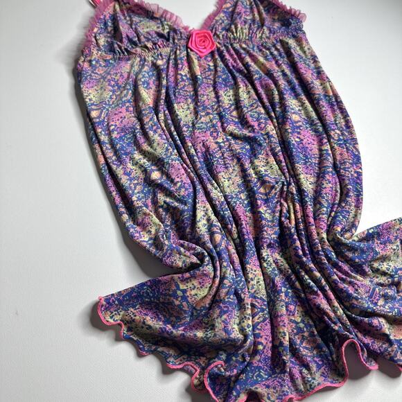 Y2K Fairycore Pink Rose Slip Dress Stretch Mesh Ruffle Coquette S XS Romantic - Picture 4 of 11